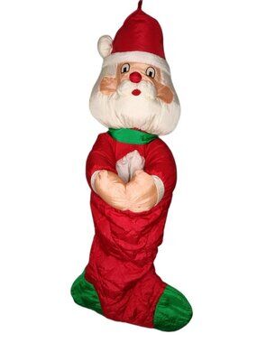 International Silver Co 3D Puffy Nylon Santa Christmas Stocking Holiday Vintage
